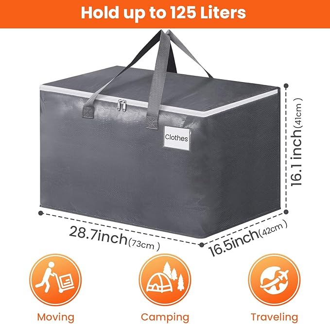 BlissTotes Large Moving Bags, Storage Bags, 125L-6 Pack | Moving Bags with Zipper, Handles Moving Supplies with lids, Heavy Duty Totes for Storage Bags, Space Saving, Moving Totes