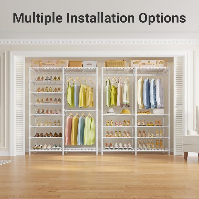 VIPEK S2 8-Tier Shoe Rack with Hanging Rods, Heavy Duty Garment Rack, White | Freestanding Clothing Rack with 2 Hanging Rods, Adjustable Shelves, Heavy Duty Walk-In Closet Organizer for Entryway/Bedroom