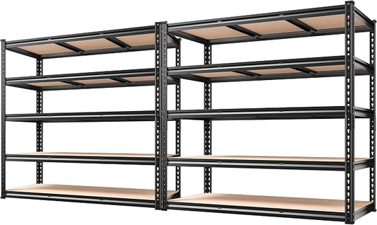 REIBII 48" W Garage Shelving 3000LBS Storage Shelves 5 Tier Industrial Shelving Adjustable Metal Storage Shelves for Garage, Basement, Warehouse, Commercial, Easy Assemble, 48" W x 72" H x 18" D, 2PC