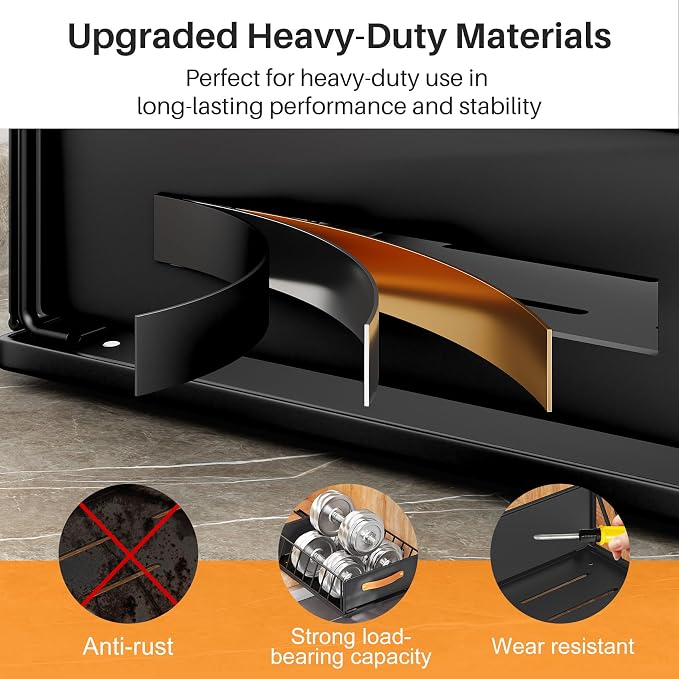 Pull out Cabinet Organizer,Heavy Duty Slide out Pantry Shelves Drawer Storage with Adhesive Nano Film,Sliding Mesh Cabinet Basket with Handle for Kitchen, Bathroom, Home, 11.8"W X 15.7"D X6.2"H,Black