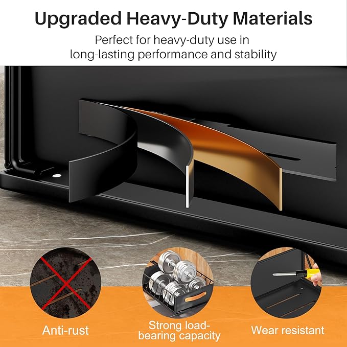 Pull out Cabinet Organizer,Heavy Duty Slide out Pantry Shelves Drawer Storage with Adhesive Nano Film,Sliding Mesh Cabinet Basket with Handle for Kitchen, Bathroom, Home, 9.8"W X 15.7"D X 6.2"H,Black