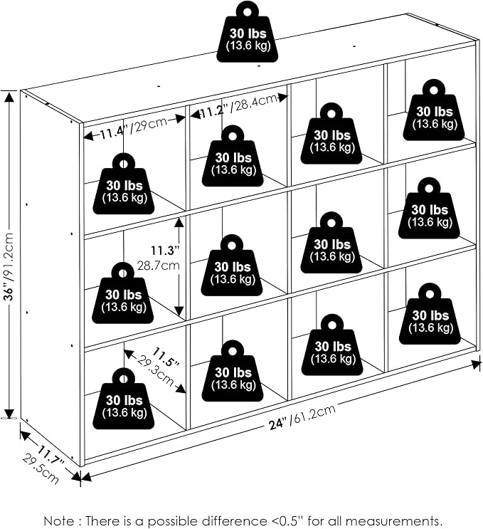 Furinno PELLI Book Shelf, 12-Cube Bookshelf, Cube Storage Organizer Bookcase, 11.7 x 47.6 x 36, for Living Room, Bedroom, Home Office, Espresso
