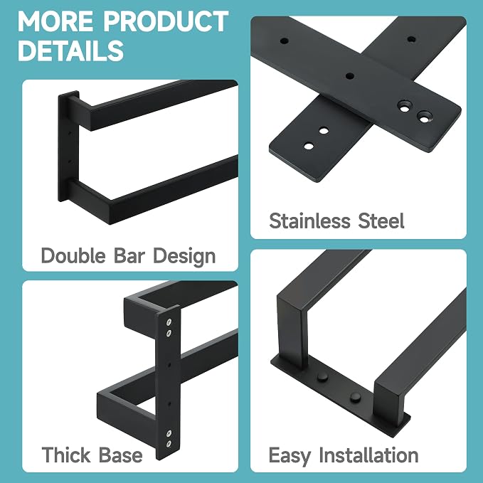Alise Double Towel Bar, 20" Double Towel Racks for Bathroom, Matte Black | Bathroom Towel Rack Wall Mounted, 3.54" Wide Faster Drying, Ladder Design, SUS304 Stainless Steel