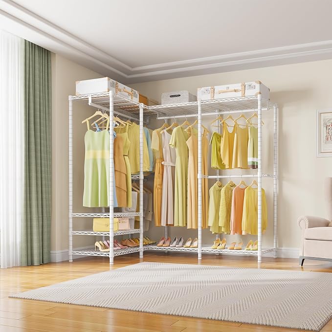 VIPEK V40 Plus Clothes Rack, Large Modular Closet System for Hanging | 89 inch Adjustable Open Clothing Storage System with 6 Shelves & 4 Hang Rods for Bedroom and Reach-in Closet, Black