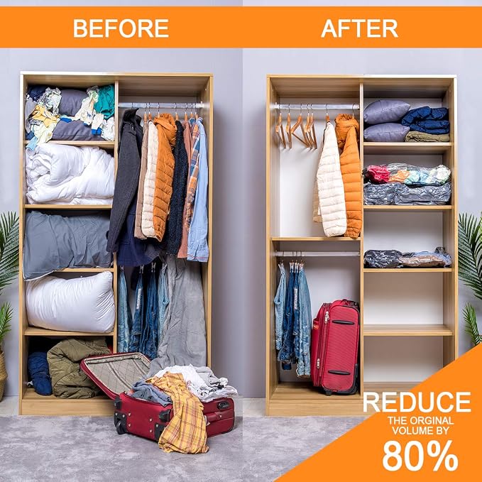 GONGSHI Vacuum Storage Bags, Space Saver Seal Bags For Clothing, Travel Luggage,Blankets, Comforters, Pillows, Clothes Storage.12 Combo