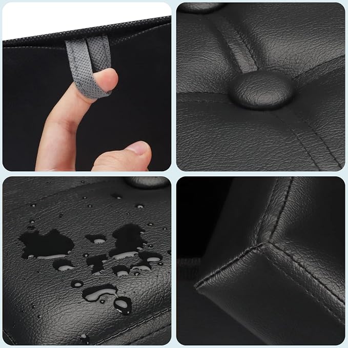 Bsketa Storage Ottoman Bench,17 Inch Folding Leather Foot Rest Stool, Black | Small Ottoman with Side Pockets, Thicker Foam Padded Seat, Livingroom, Dorm, Bedroom, Easy to install, 43L,17x13x13in