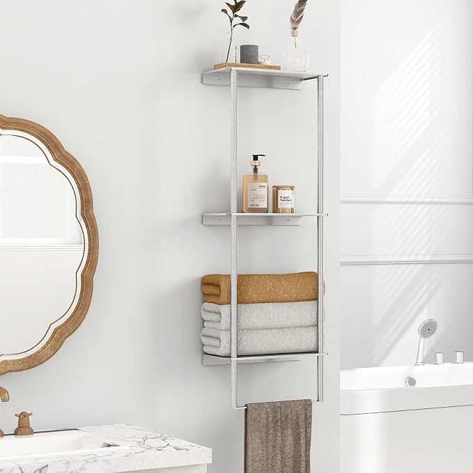 Bethom Towel Racks for Bathroom, 3Tier Towel Storage Rack, Brushed Nickel | Towel Rack for Bathroom with Shelf & Towel Bar, SUS304 Stainless Steel Rustproof, Easy to Install, Keeps Towels Tidy