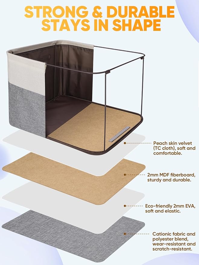 BALEINE 3 Pack Fabric Closet Storage Bins for Shelves, Linen Closet Organizers and Storage, Decorative Baskets for Organizing, Shelf, Clothes, Home, Office (Grey, 17''x13''x10.5'')