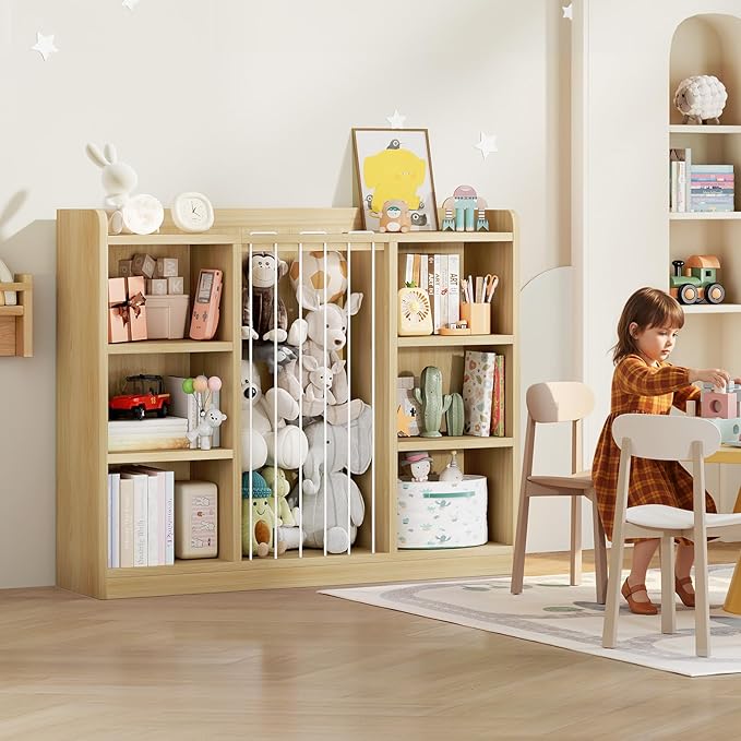 2-in-1 Toy & Stuffed Animal Organizer, Kids 6-Cube Storage Shelf with Rounded Corners & Anti-Tip for Playroom Bedroom