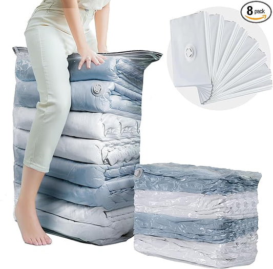 TAILI 8 Pack Cube Vacuum Storage Bags, Jumbo Size(31x40x15 inch), Clear | Extra Large Vacuum Seal Bags for Clothing, Comforters and Blankets, Bedding, Pillows, No Pump Compression Cube