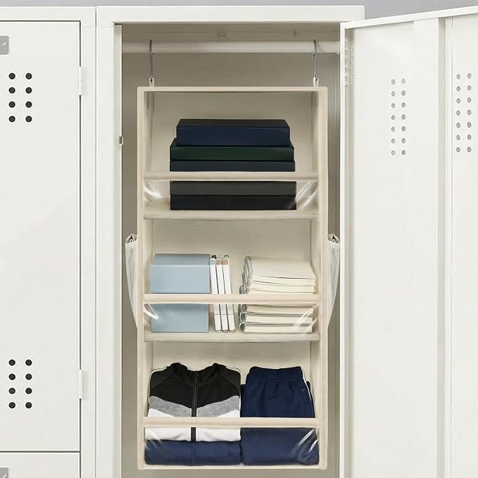 STORAGE MANIAC 6-Shelf Hanging Closet Organizer and Storage, 2 Separable 3-Shelf Haning Organizers for Closet, Collapsible Hanging Shelves Wardrobe Organization, College Dorm Room, Nursery, Beige