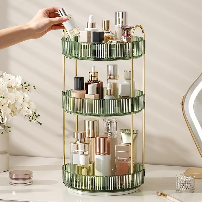 360° Rotating Makeup Organizer, Large Capacity Skincare & Cosmetics Storage | Skincare & Makeup Caddy, Bathroom Counter Organizer, Spinning Storage Tray for Perfume, Dresser, Bedroom, Vanity Countertop