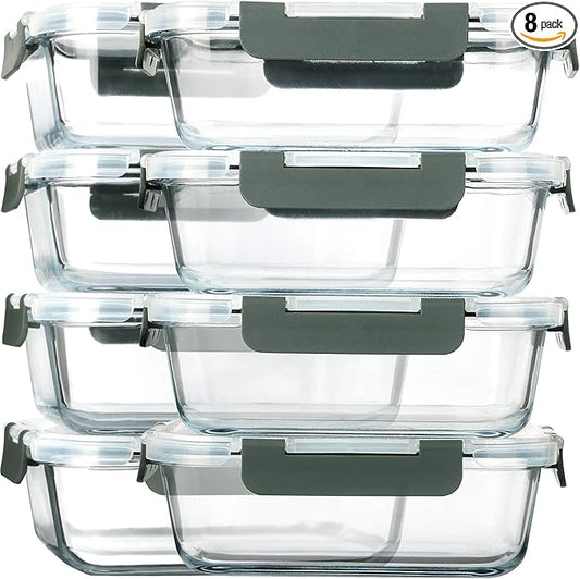 M MCIRCO [8-Pack,30 oz] Glass Meal Prep Containers,Glass Food Storage Containers,Airtight lunch Containers with Lids, Microwave, Oven, Freezer and Dishwasher