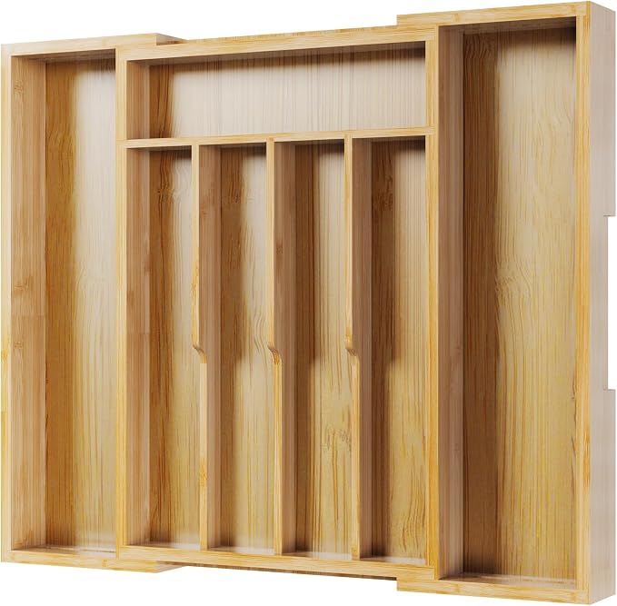 Kitsure Silverware Organizer, Bamboo Kitchen Drawer Tray, Natural, Medium | Expandable Drawer Kitchen Organizer, Cooking Utensils & Cutlery, Sturdy & Thickened Design, Storage Solution