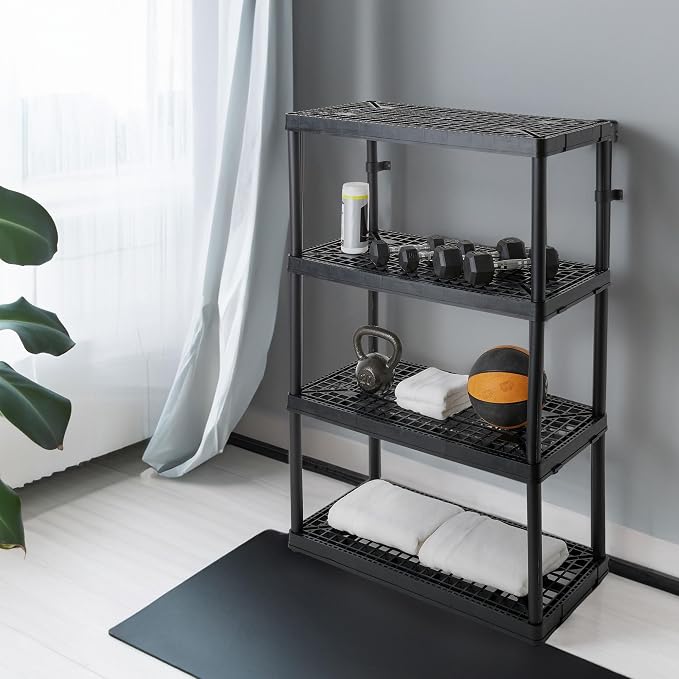 Gracious Living 2 Pack 4 Shelf Fixed Height Ventilated Heavy Duty Storage Unit 18 x 36 x 54.5 Organizer System for Home, Garage & Laundry, Black