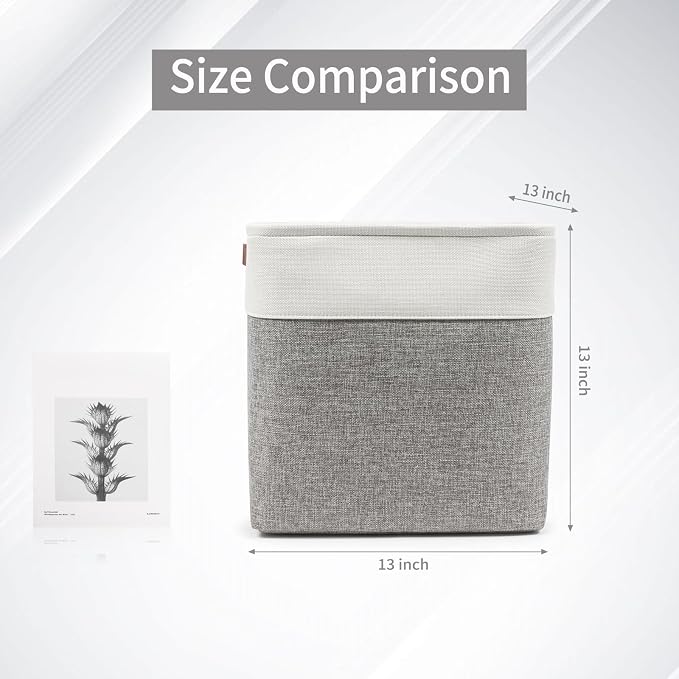 Bagnizer 13x13 Cube Storage Bins, Collapsible Fabric Storage Box, 4 Pack Closet Baskets with Handles for Organizing, Shelf, Toys, Clothes, Home, Office, Nursery (Grey&White)