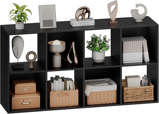 Sweetcrispy 8 Cube Storage Organizer, Stackable Modular Bookcase Shelf | Vertical or Horizontal Use, Fits 11×11" Bins, Removable Back Panels, for Living Room, Office, Entrance Black Wood