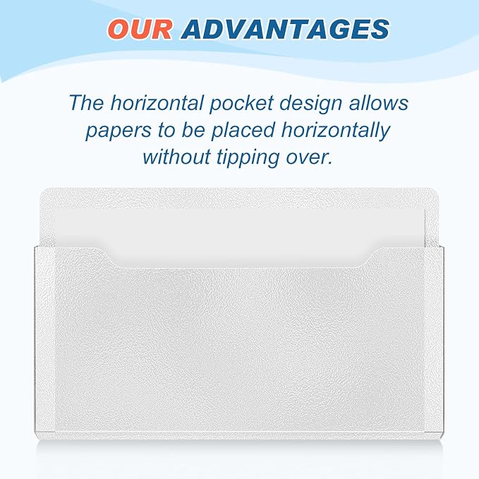 Feifeiya 2 Pcs Magnetic File Folder Wall Hanging Holder Large Pocket Paper Magazine Mail Organizer for Refrigerator Classroom Locker Whiteboard(Horizontal,White Clear,13.8 x 8.3 Inches)