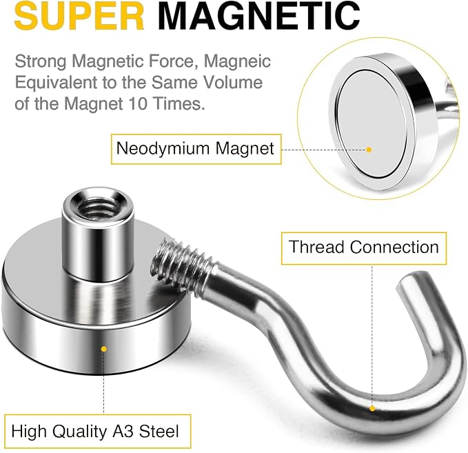 DIYMAG Magnetic Hooks, 30lbs+ Magnet Hook 2026 Cruise Cabin Ship Essentials Heavy Duty Strong Magnets Refrigerator Fridge Hanging for Classroom Beach Vacation Kitchen Grills Home 60 Pack | Neodymium Heavy Duty Strong Magnets Hanging Ship Cabins Refrige...