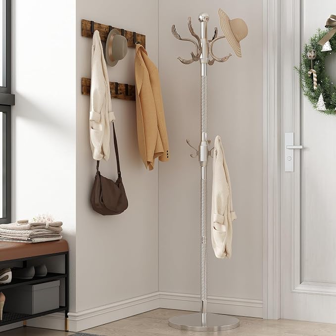 Metal Coat Rack Stand Coat Rack Freestanding with 12 Hooks,Silver | Sturdy Heavy Duty Modern Coats Tree for Bags Clothes Hall Tree Hats Hanger Holder Stand for Entryway Bedroom Hallway Office
