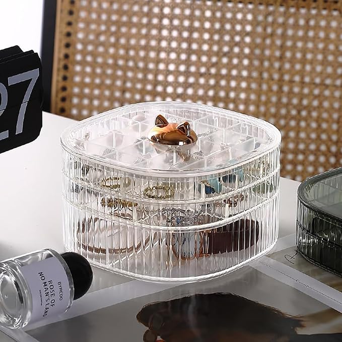 HALAFE Jewelry Box, 3-Layer Acrylic Jewelry Organizer with Cat Shape Handle, Clear Jewelry Boxes for Women Girls, Make up Organizer, Jewelry Storage Holder (Clear, Cat)