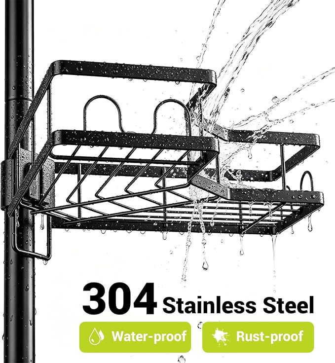 Standing Corner Shower Caddy - 4-Tier Rustproof Adjustable Shower Shelves | Floor Standing Shower Organizer Rack, No Drill Corner Shower Shelf for Bathroom, Apartments and Renters