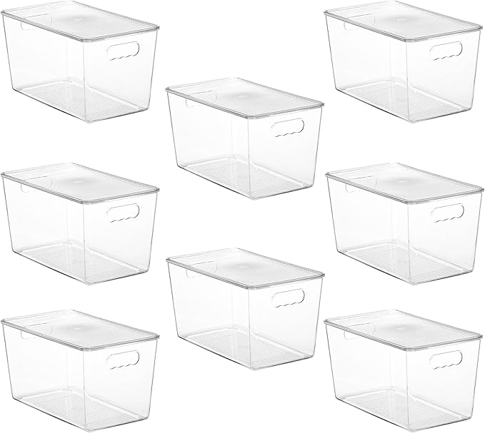 Vtopmart 8 Pack Clear Stackable Storage Bins with Lids, XLarge | BPA-free Plastic, Organize Vertically, For Pantry Kitchen Fridge Cabinet Closet Bathroom, Built to Last, Easy to Move