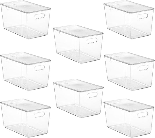 Vtopmart 8 Pack Clear Stackable Storage Bins with Lids, XLarge | BPA-free Plastic, Organize Vertically, For Pantry Kitchen Fridge Cabinet Closet Bathroom, Built to Last, Easy to Move