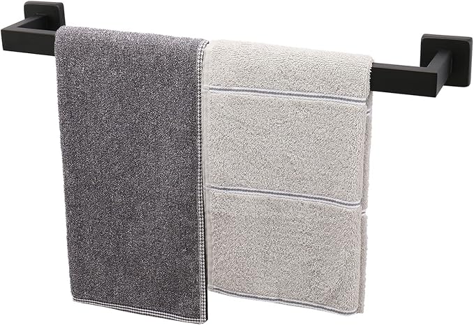 TocTen Bath Towel Rack - Square Base Thicken SUS304 Stainless Steel Towel Bar for Bathroom, Bathroom Accessories Towel Rod Heavy Duty Wall Mounted Towel Holder. (Black, 20)