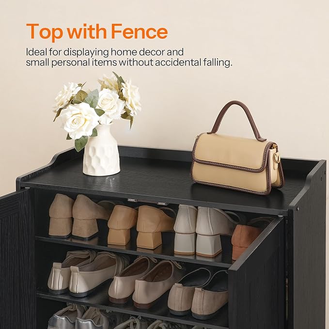 HOOBRO Shoe Cabinet, 5-Tier Shoe Storage Organizer with Doors, Wooden Shoe Cabinet Storage for Entryway, Freestanding Shoe Rack Cabinet with 3 Adjustable Shelves for Hallway, Gold and Black DB41SC01
