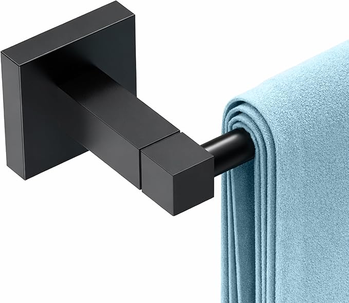 RUACQ Towel Bar 24" Towel Racks for Bathroom Wall Mounted, Matte Black | One-Piece Bath Towel Holder, Total Length 26 Inch Single Towel Rod, 304 Stainless Steel Rustproof, Square Base, Heavy Duty