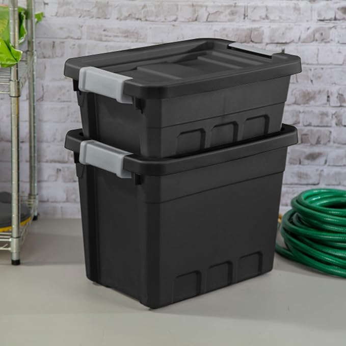 Sterilite Stacker Tote with Latching Lids for Garage, 4 Gallon, 12-Pack | Heavy-Duty and Stackable Plastic Boxes and Containers for Home, Desk, Cabinet, Dorm, Basement, or Utility Organization
