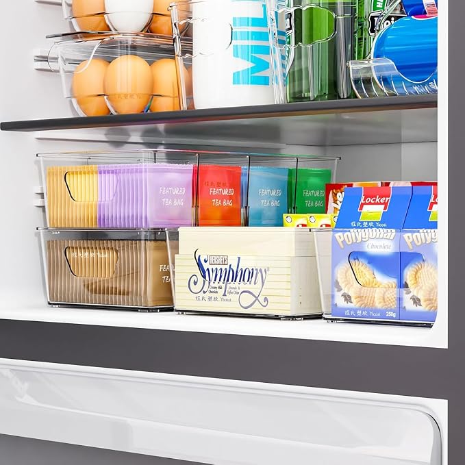 Stackable 4 Pack Snack Organizer for Pantry Shelf,Clear Pantry Organizers and Storage Bins for Fridge,Office,Cupboard,Plastic Pantry Snack Organizer For Breast Milk,Tea Bag,Food Storage Containers