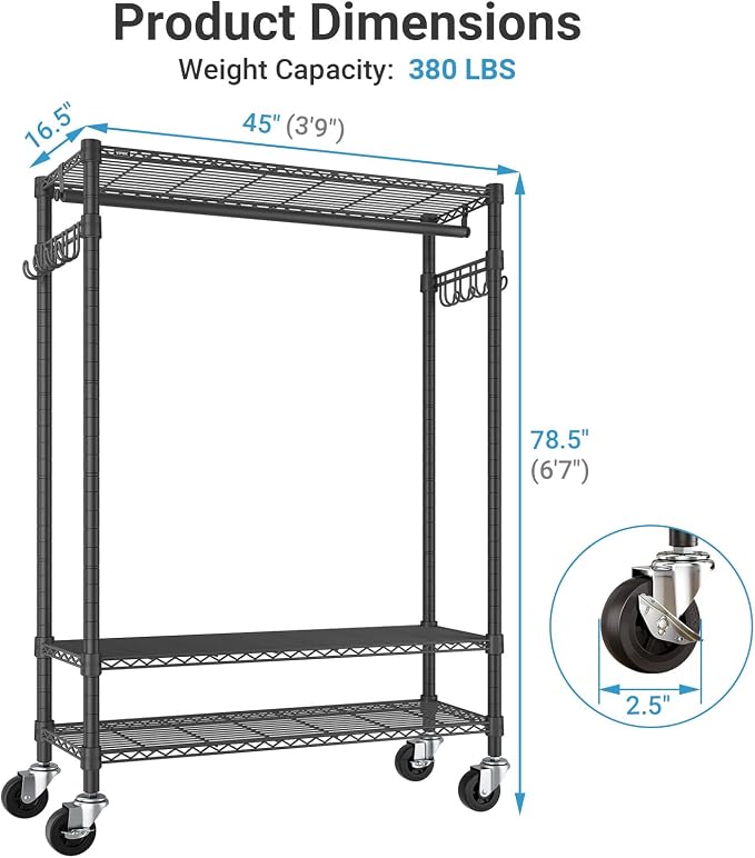 VIPEK R3C Plus Portable Closet for Hanging Clothes Rolling Rack with Cover | Lockable Wheels, Adjustable Wire Shelving, Metal Side Hooks, Polyester Cover, Heavy Duty 380lbs, Space-Saving for Bedroom