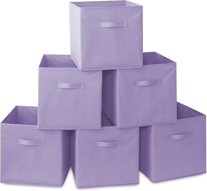 Casafield Set of 6 Collapsible Fabric Cube Storage Bins, Lavender - 13" Foldable Cloth Baskets for Shelves, Cubby Organizers & More