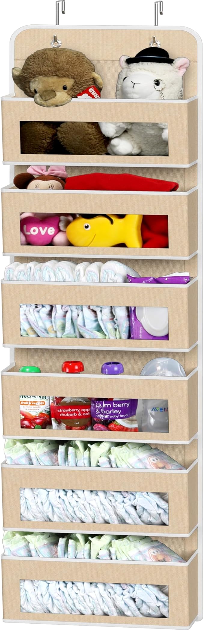 Simple Houseware 6 Clear Window Pocket Over Door Hanging Organizer, Beige | Over the Door Storage for Closet, Bedroom, Bathroom, Pantry