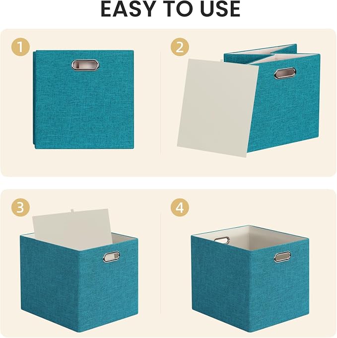 Posprica 3X Thicker Collapsible Storage Bins,13×15x13 Foldable Storage Cube Boxes Fabric Drawer for Closet Shelf Cabinet Bookcase, set of 4 (Bright Green)
