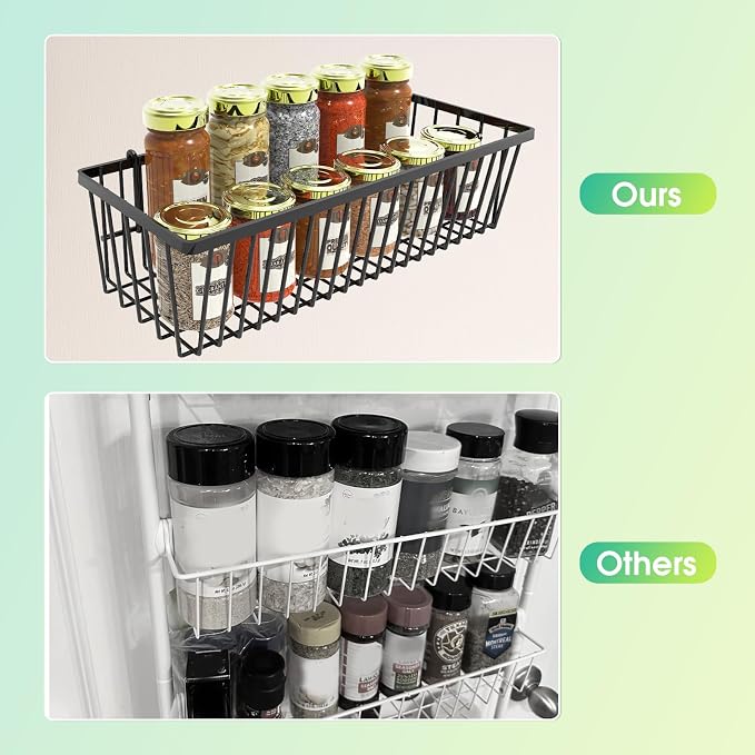 Mefirt 8-Tier Black Over The Door Pantry Organizer, Hanging Shelves | Pantry Hanging Organizers and Storage, Adjustable Heavy-Duty Metal for Home & Kitchen, Back of Door Seasoning Rack
