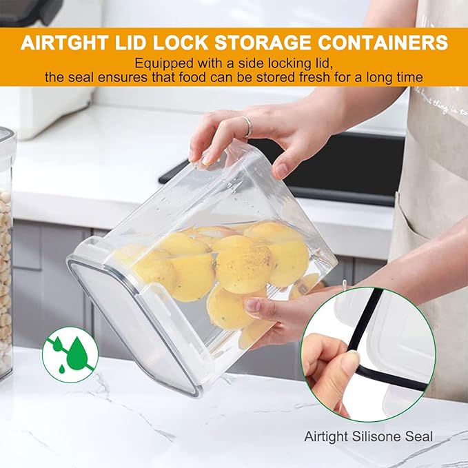 8pc Clear Airtight Canisters with Lids, Kitchen Dry Pantry Storage | 8pk clear airtight containers lock moisture out. Stackable plastic organizers for all your kitchen pantry dry foods