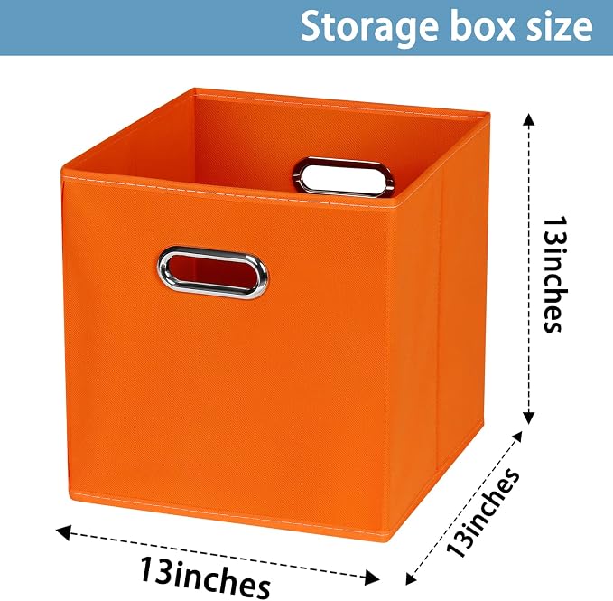 Fabric Cubby Storage Bins,13x13x13 Inches,Cube Organizer Bin Foldable Storage Boxes with Dual Handles Fabric Organizer Box and collapsible Storage basket,Set of 8,Orange