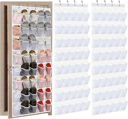 Windyun 2 Pcs 40 Pocket Over The Door Shoe Organizer Large Breathable Mesh Hanging Shoe Rack for Closet Space Saving Shoes Storage Holder Hanger for Dorm Room Bathroom Bedroom Entryway (White)