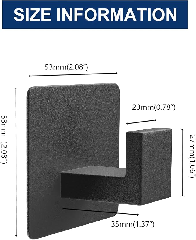VAEHOLD 4 Pack Adhesive Towel Hooks, Heavy Duty Wall Hooks Aluminum Hooks Stick on Door, Kitchen, Bathroom for Hanging Coat, Hat, Towel, Robe, Clothes (Black)
