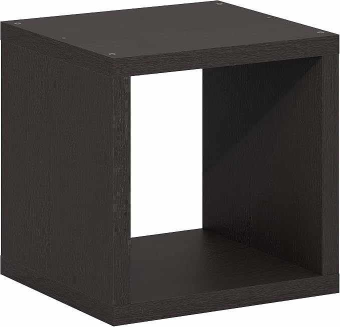 Cube Storage Organizer Bookcase with Open Back, Stackable Bookshelf, Extra Thick Book Shelf, 15.8 x 15.8 x 14.6, for Bedroom, Living Room, Home Office, Black Dark Oak