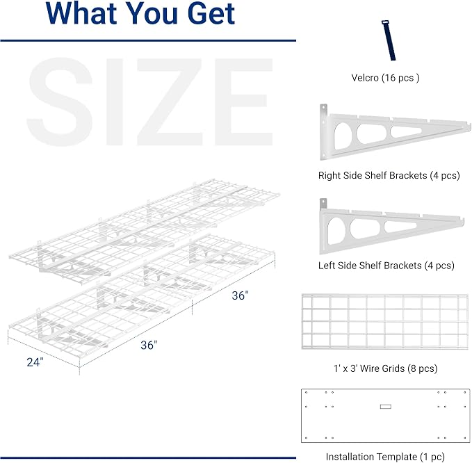 FLEXIMOUNTS 2-Pack 2x6ft Garage Shelving 24-inch-by-72-inch Heavy Duty Wall Mounted Shelves Garage Storage Rack Floating Shelves, 1400lbs Load Capacity, White, Classic Series