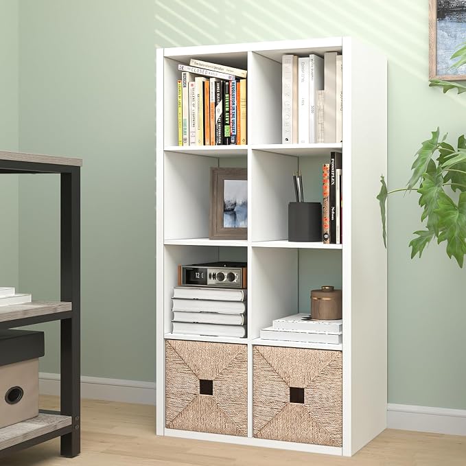 8 Cube Storage Organizer Shelf, White, 11 inch | 2026 Wooden Thick Frame, Anti-Tipping Kits, Reversible Open Back Bookcase, Horizontal and Vertical Dual-use