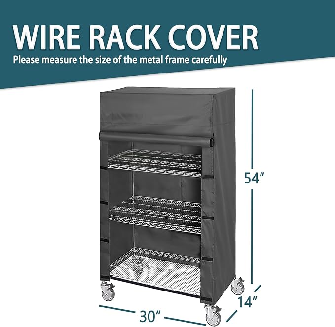 Waterproof Shelving Cover, Fits 30" W x 14" D x 54" H Storage Rack | Heavy-Duty Wire Shelf Dust Cover with Nylon Buckle and Hook & Loop Closure, for Rack in Pantry, Kitchen, Closet (No Shelves)