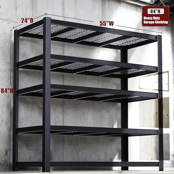 Heavy Duty Garage Shelving,5-Tier Storage Shelves(84" Hx24 Dx55 W),3050LBS Capacity Industrial Shelving Units and Storage,Adjustable Shelving Unit for Garage,Warehouse,Basement