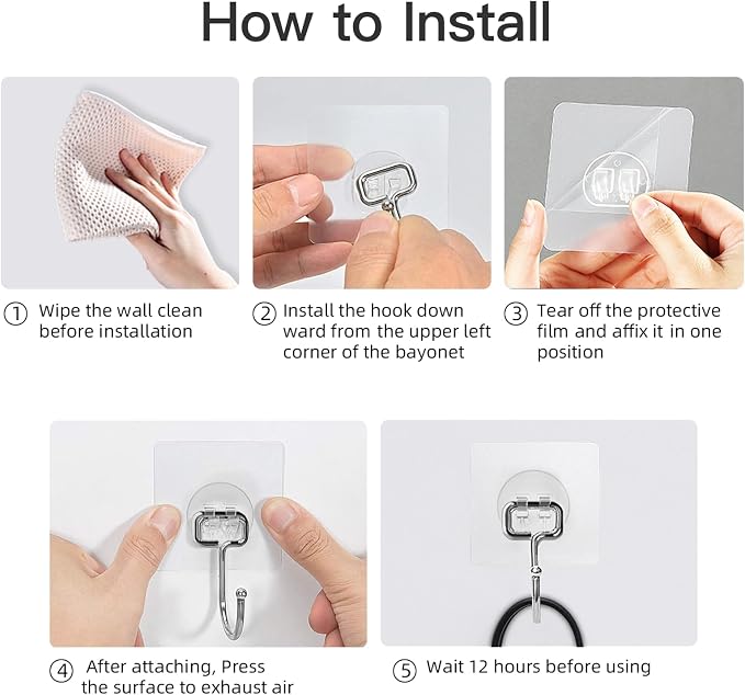 Large Adhesive Hooks for Hanging Heavy-Duty 44Ib(Max) 30 Packs, Wall Hangers without Nails Self-Adhesive Traceless Clear and Removable, Waterproof and Rustproof Multiple Uses for Bathroom Kitchen Home