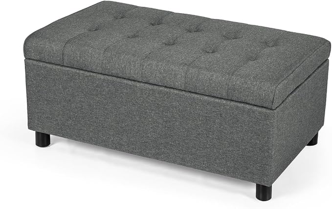 Joveco 34" Ottoman with Storage,Tufted Storage Ottoman Bench with Legs | Fabric,Safety Hinge,Upholstered,Rectangular,Entryway Bench with Seating for Living Room Bedroom Gray