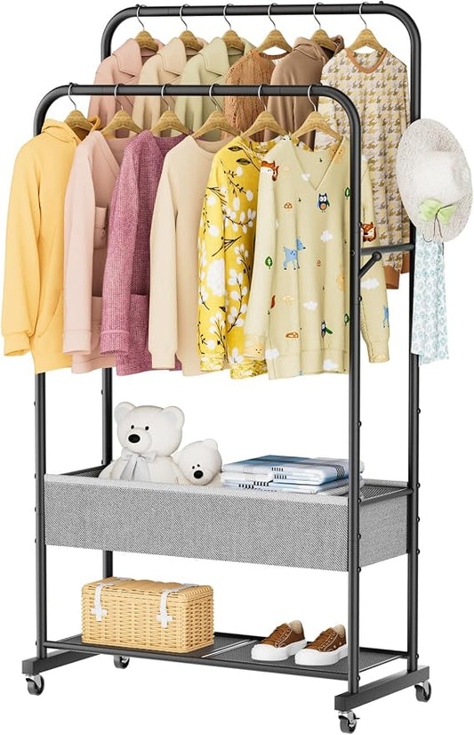 SINGAYE Wardrobe Standing Closet Clothing Rack With Shelf Hanging Clothes | Wardrobe Open Compact Small Metal Garment Hanger Stand Alone Free Standing Black Closet Rack Storage Organizer Heavy Duty
